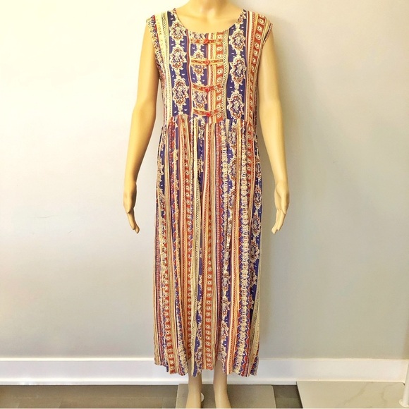 Vintage Rear Boho Pattern Hippie Floral Cottagecore Colorful Festival Maxi Dress - Picture 12 of 13